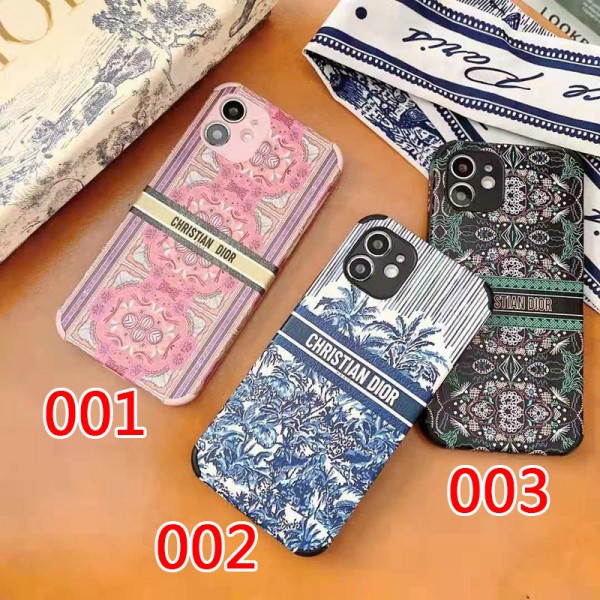 複雑な花柄 自然風 ディオール iphone13mini/13proハードケース 綺麗 女子向け Dior iphone12/12pro maxカバーケース ピンク 青色 黒 三色 アイフォン11/11proケース 