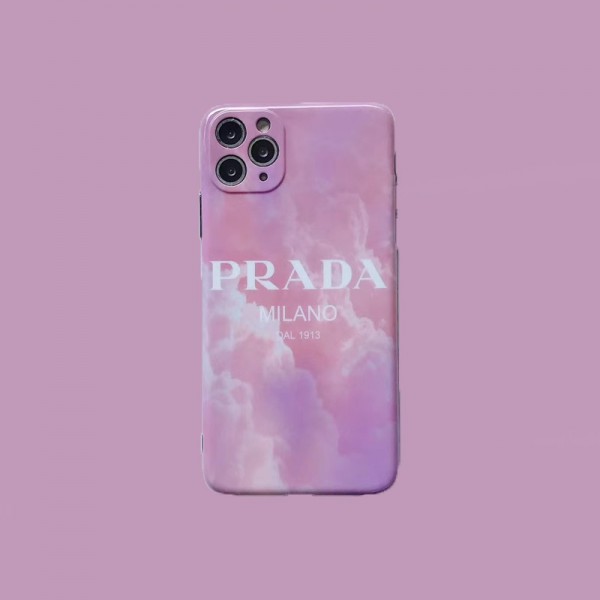 Pradaプラダ iPhoneアイフォン12s/12s pro/13 proソフトケース ピンク 雲模様 ブランド iphone12s pro/13 pro maxフルーカバー レディース愛用 お洒落