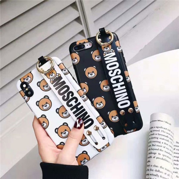 モスキーノ iphone xr/xsケース 可愛い  Moschino iphonex/8plusケース 熊 アイフォン10R/xs maxケース ハンドベルト付け 激安新品