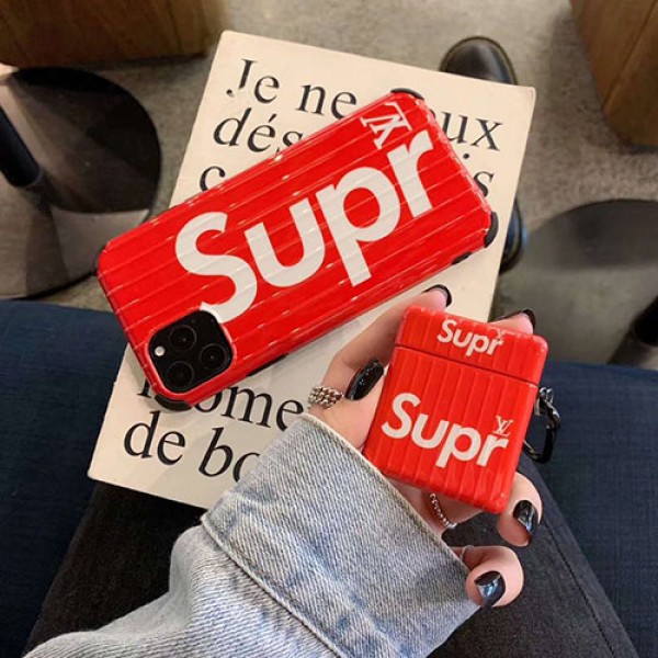 ブランドsupreme+lvコラボエアーポッズ 1/2プロ収納ケース シュプリーム iphone 11/11 pro xs/xr/xs max 8/se2ケース保護 防塵