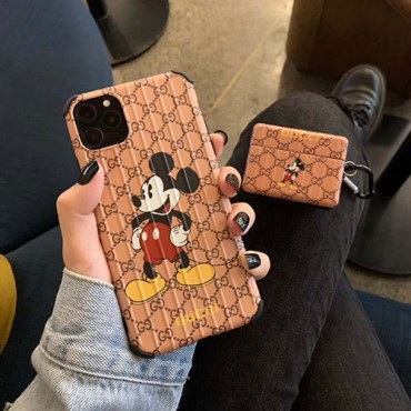 Gucci グッチ Disney ディズニーコラボ アイフォンiphone x/8/7 plus/12pro maxケース ファッション経典 メンズ個性潮 iphone x/xr/xs/xs maxケース ファッションレディース アイフォンiphone xs/11/8 plusケース おまけつきAir pods1/2/3ケース 耐衝撃 落下防止